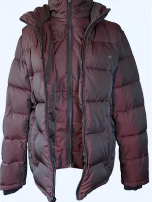 Vintage Y2K Calvin Klein Oversized Burgundy Puffer Retro 00s Jacket size small thumbnail 1