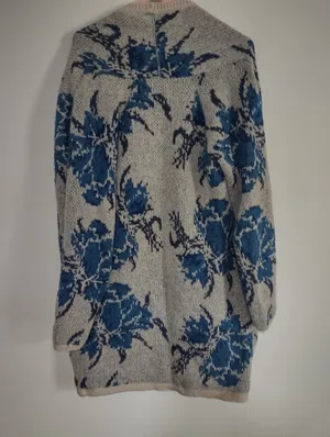 Free People Power Flower Blue Floral Open-Front Knit Cardigan Size S thumbnail 4