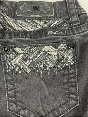 Miss Me Easy Skinny Jeans Womens 27 Black Sequin Bling Y2K Western thumbnail 5
