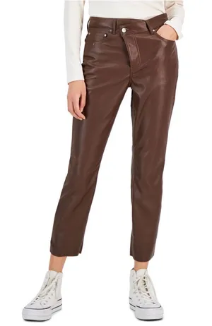Tinseltown Brown Faux Leather Cropped Jeans thumbnail 1