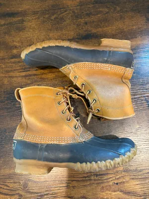 Vintage LL Bean Maine‎ Duck Rain Boots Tan Leather Brown Rubber Size 7 thumbnail 3