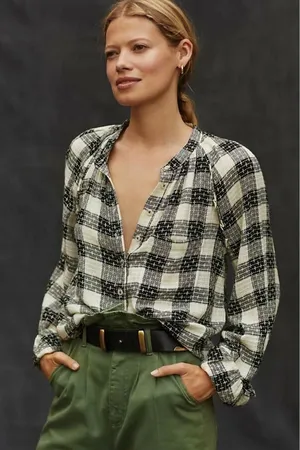 Pilcro Anthropologie Plaid Wool Blend Button Front Blouse Small Boho‎ Academia thumbnail 1