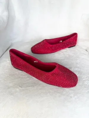 H&M Women's Red Crystal Embellished Ballet Flats 6 NWOT thumbnail 7