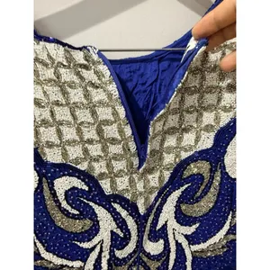 VTG Alisha Silk Beaded‎ MIDI Formal Gown Royal Blue Size L Y2K 90s thumbnail 6