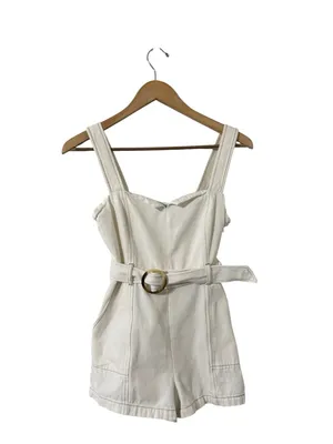 INTERMIX Stefanía Belted White Twill Denim Jean Romper thumbnail 3