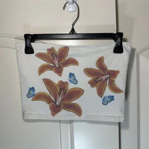 Edikted Tigerlily Tube Top Womens Medium White Floral Butterfly‎ Strapless Crop thumbnail 2