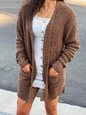 Love Tree Brown Popcorn Texture Cardigan thumbnail 1