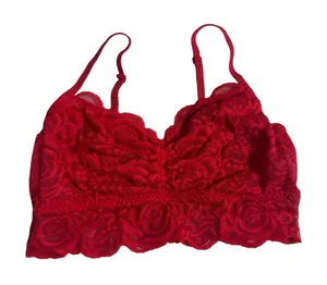 PINK Victoria's Secret Bralette Women's Floral Lace V-Neck Red Small‎ thumbnail 1