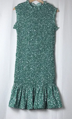 SHEIN Curve 2XL Green Floral‎ Smocked Mock Neck Sleeveless Midi Dress Ruffle Hem thumbnail 1