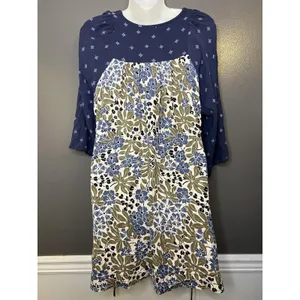 Free People Dress Womens Medium Blue Floral V Neck Kimono Sleeve Boho Short thumbnail 6