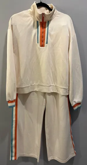 JODIFL Striped Detail Quarter-Zip Pullover and Straight Leg Sweatpants Matching Set Cream Multi thumbnail 7