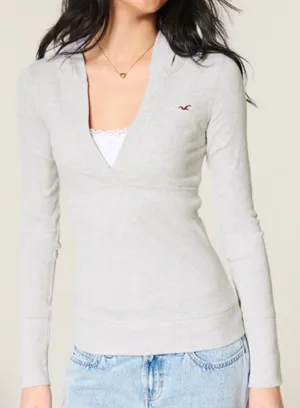 Hollister Gray Hooded Long Sleeve Henley thumbnail 1
