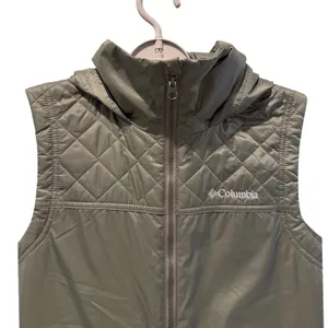 Columbia Puffer Vest Green Excellent Quilted‎ Hooded Outdoor Women Small thumbnail 3