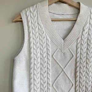 vintage retro cable knit sweater vest grandpa‎ academia women's size L classic thumbnail 2