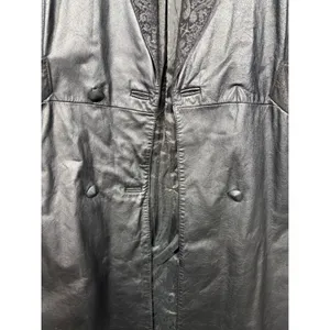 Global Identity G-III Womens Black Leather Paisley Embossed Trench Coat Duster L thumbnail 3