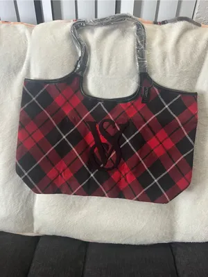 Plaid Tote Bag with Monogram Accent thumbnail 2