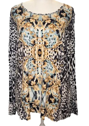 Chico's Animal Print Long Sleeve Blouse Size 1 Or Medium thumbnail 2