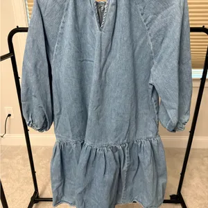 H&M Casual Blue Chambray Denim Dress thumbnail 7