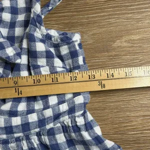 Old Navy Fit Flare Dress Women S Blue Gingham Linen Blend Tie Front Mini Coastal thumbnail 8