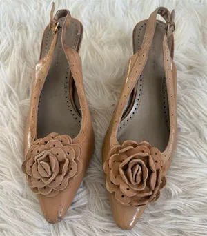 Adrienne Vittadini Women's Tan Suede‎ Floral Slingback Heels thumbnail 1
