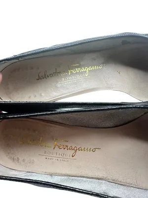 Salvatore Ferragamo Size 8.5 Black Croc Embossed Faux Leather Wedge Flats thumbnail 13