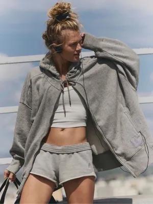 Free People Sprint To The Finish Zip Up Hoodie Small nwt Heather grey thumbnail 2