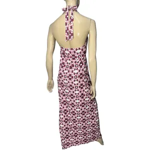 Talk to Angels Women’s Size M Red Maroon White Geo Print Long Maxi Halter Dress thumbnail 4