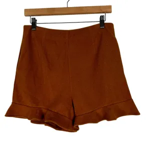 NWT Very J Fleece High Rise Ruffle Shorts Brown Earthy Minimalist Size M thumbnail 2