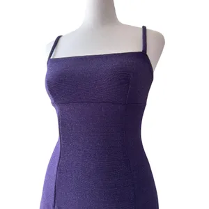 Vintage ‘90s XOXO Purple Metallic Sparkle Sleeveless Stretchy Bodycon Mini Dress thumbnail 4