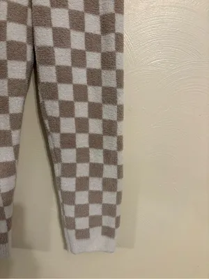 ComfyLuxe Plush Checkerboard Lounge Pants Soft Cozy M/L Beige Cream thumbnail 8