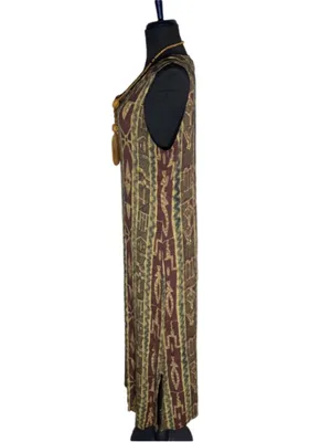 Vintage 90s boho maxi dress brown green ethnic art Western hippie Southern 12 L thumbnail 4