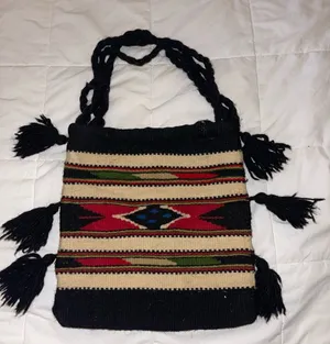 Bohemian Aztec/Native American Black and Multicolor Woven Wool Bag thumbnail 1
