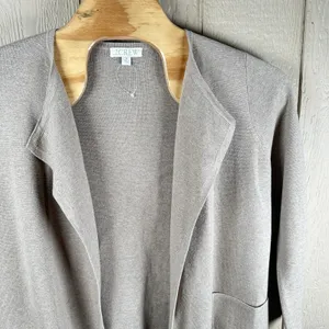 NEW JCrew Juliette Open-Front Collarless Sweater Blazer Medium Beige Wool Cotton thumbnail 2