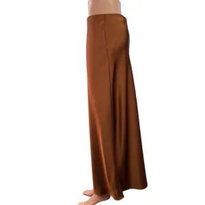 Zara Women's Brown Silky Satin Mid Waist Maxi Straight A-Line Slip Skirt Size 26 thumbnail 2