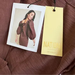 Nation LTD Calissa Brown Cotton Puff Sleeve Open Back Bow Mini Dress NWT XS thumbnail 14