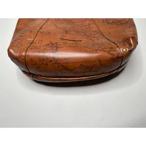 PATRICIA NASH Brown Leather Benvenuto Italy Map Antique Brass Tote Shoulder Bag thumbnail 5