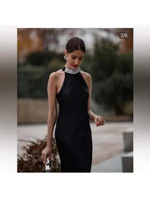 ZARA Black Maxi Halter Dress with Silver Embellished Neck thumbnail 4