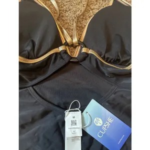 Cupshe Gold Standard Black One-Piece Swimsuit Black W Gold Straps Medium NWT thumbnail 5