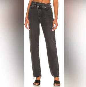 Agolde Criss Cross High Waist Jeans 29 Womens Black Shambles Cotton Frayed thumbnail 6