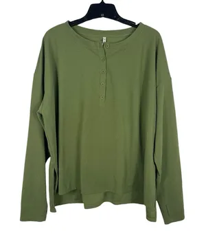 Halara Womens Green Henley Top Long Sleeve Soft Stretch Casual Lounge 2x thumbnail 1