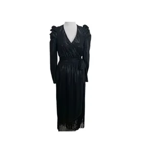 Lulus Dream Big Metallic Puff Long Sleeve Midi Dress in Black Size S thumbnail 3