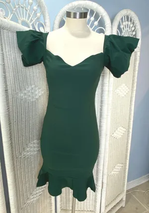Vesper London Emerald Green Ruffle Hem Sweetheart Midi Dress Party Glam Sz 10‎ thumbnail 1