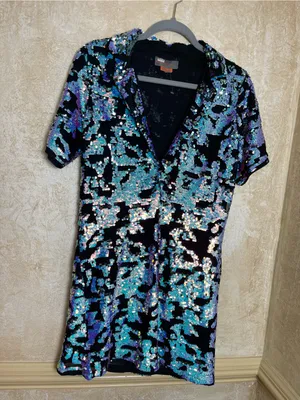 Bhanuni by Jyoti Sequin V-Neck Short Sleeve Mini Dress Black Multi Size Su thumbnail 5