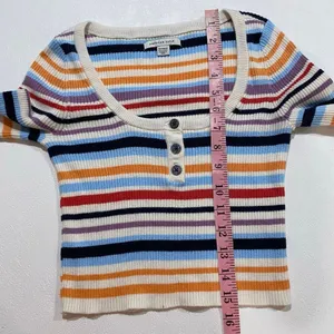 American Eagle Striped Ribbed Knit Crop Top Henley Long Sleeve XS thumbnail 6