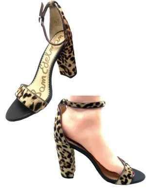 Sam Edelman Tan & Black "Yaro" Genuine Fur & Leather Animal Print Heels (6.5) thumbnail 1