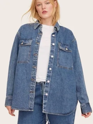 Parke X Target Light Wash Long Sleeve Jacket Denim Shacket Shirt Small thumbnail 1