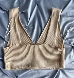 Sincerely Jules Ribbed V-Neck Sweater Tank in Beige thumbnail 1