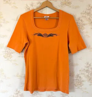 Y2K Harley-Davidson Walter Bros Peoria Tribal Flame Biker Baby Tee XL thumbnail 1