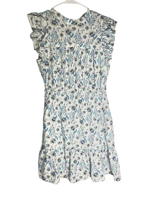 Universal Thread Blue Floral Ruffle Dress | Cotton Linen Blend | Size M thumbnail 8