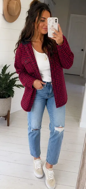 Eddie Bauer Red Plaid Shirt Medium thumbnail 1
